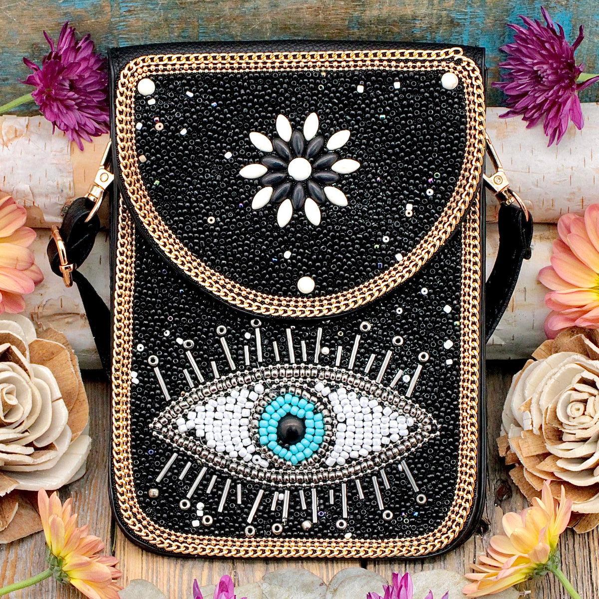 Beaded Evil Eye Cross Body Bag