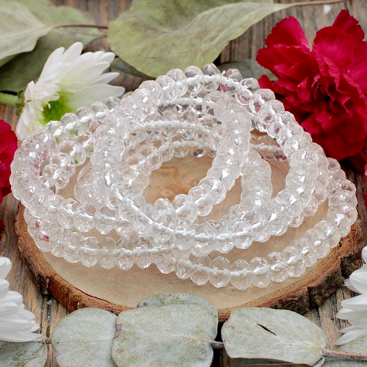 Quartz Faceted Rondelle Bracelet - 8mm