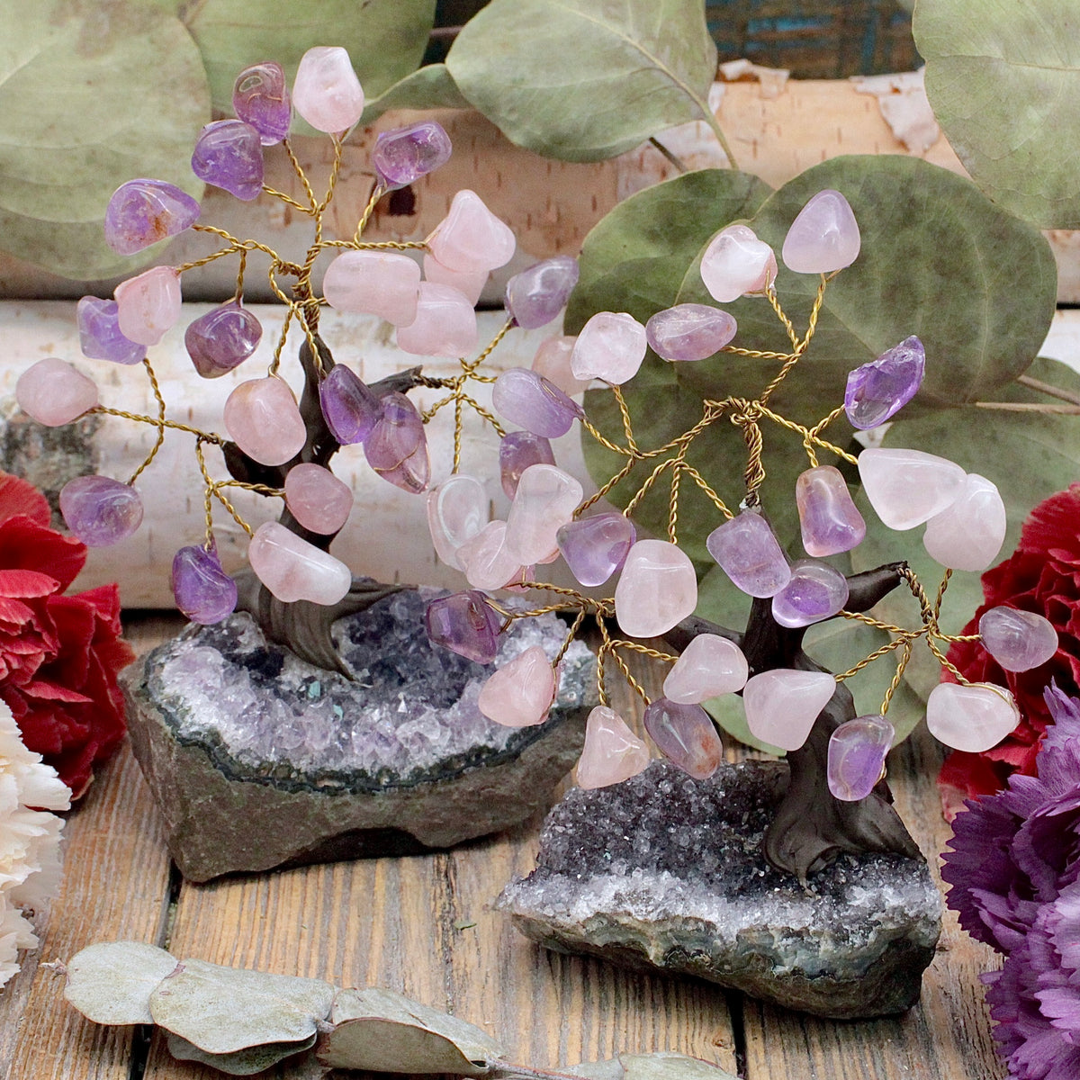 Rose Quartz and Amethyst Crystal Tree