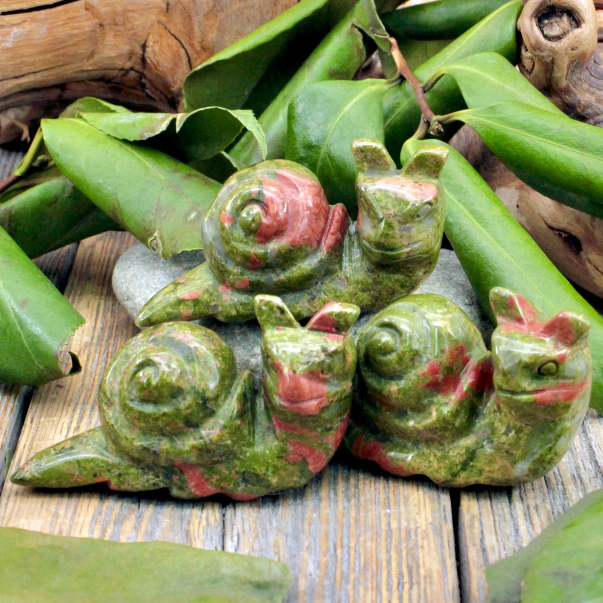 Unakite Snail Carving