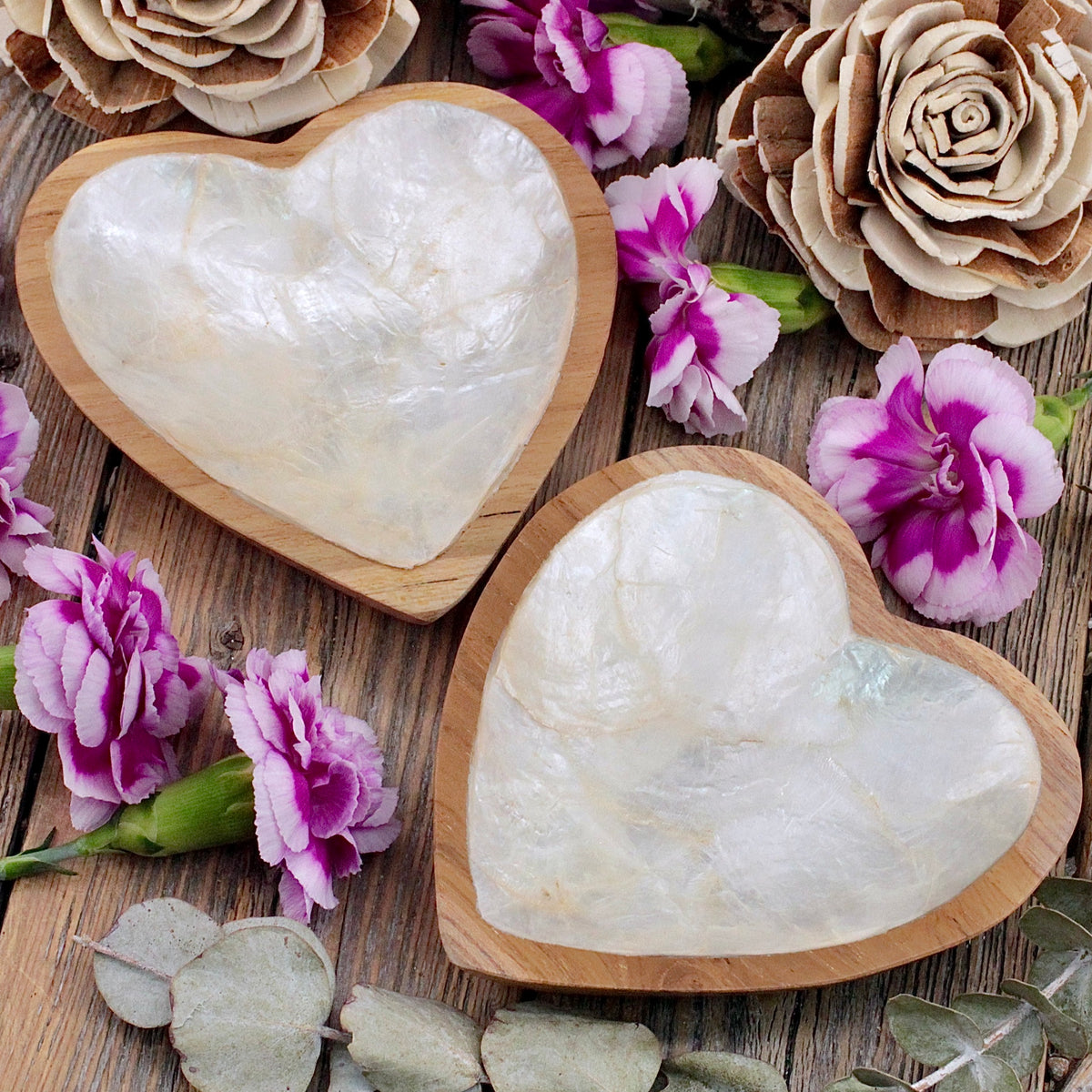 Teak and Shell Heart Bowl