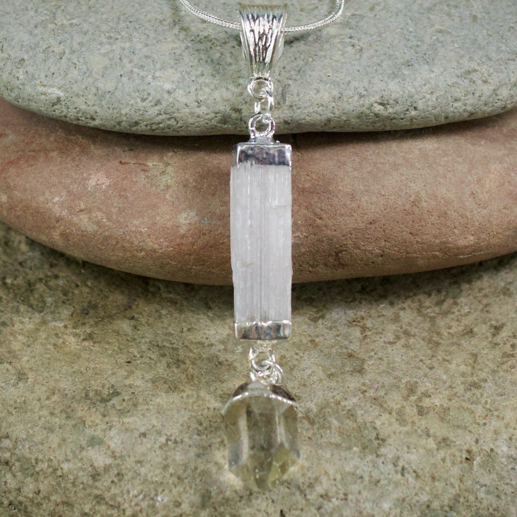Selenite with Quartz Dangle Necklace