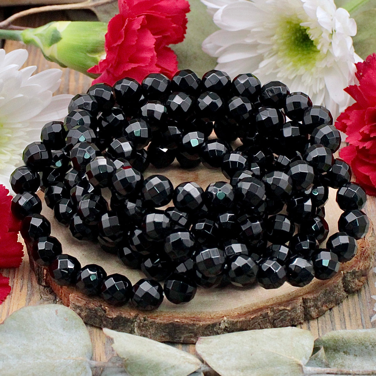 Black Agate Faceted Bracelet - 8mm
