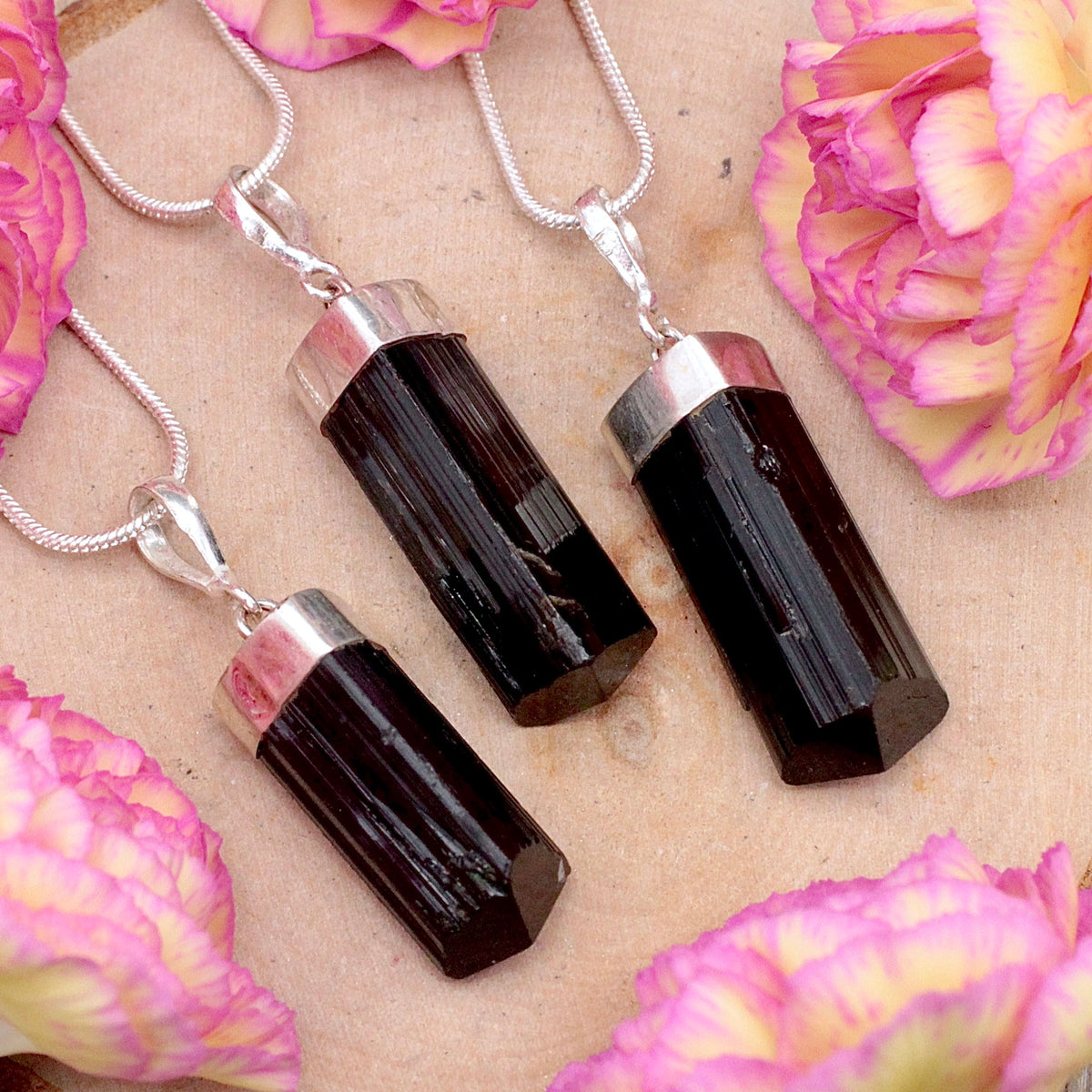 Black Tourmaline Point Pendant - Sterling Silver
