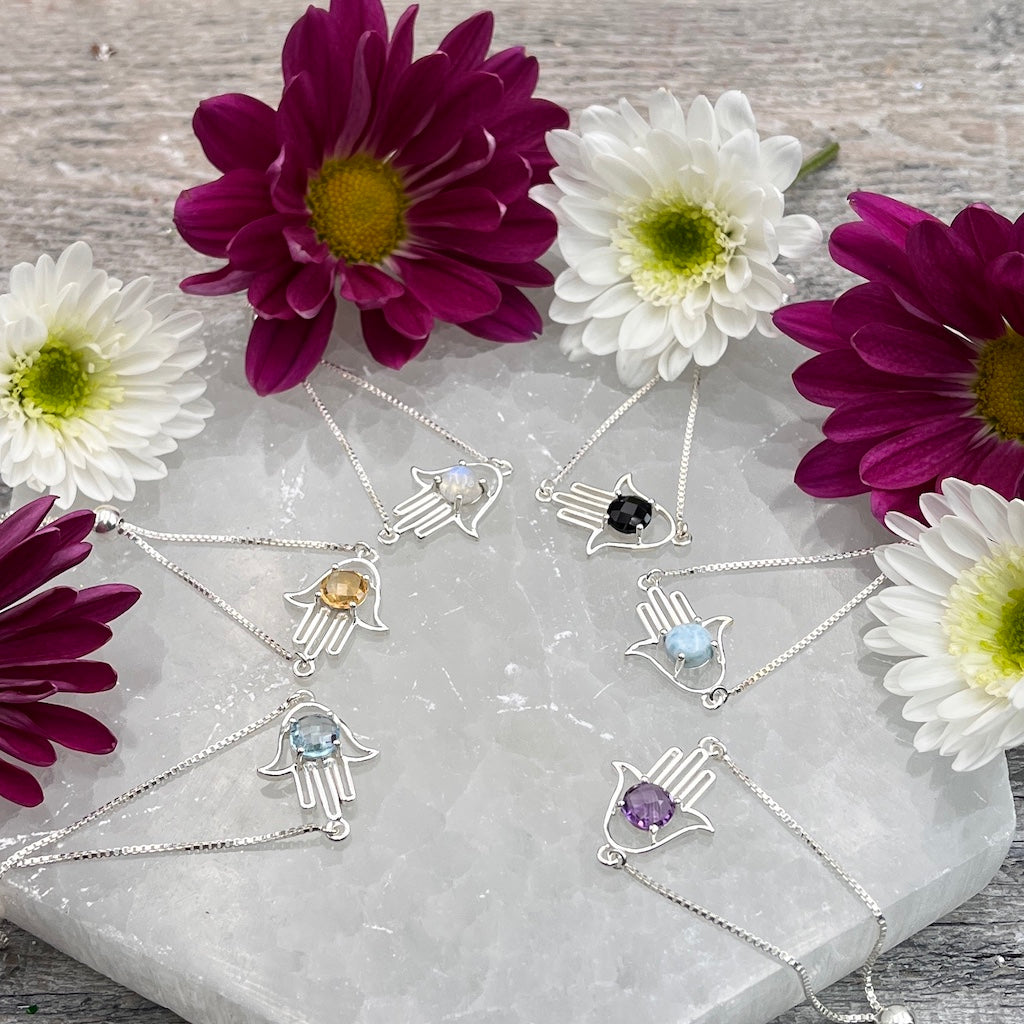 Gemstone Hamsa Bolo Bracelet - Sterling Silver