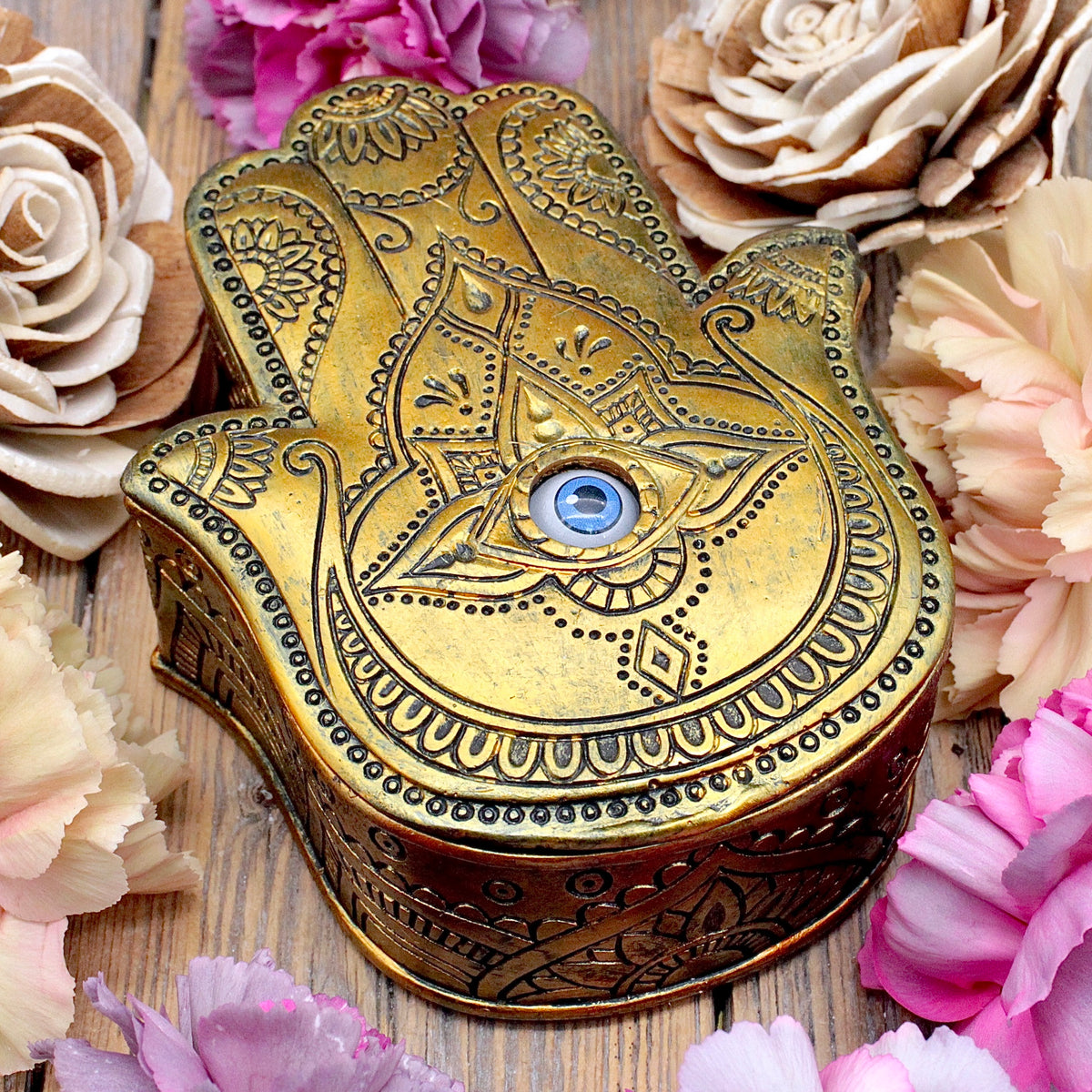 Golden Hamsa box with Evil Eye