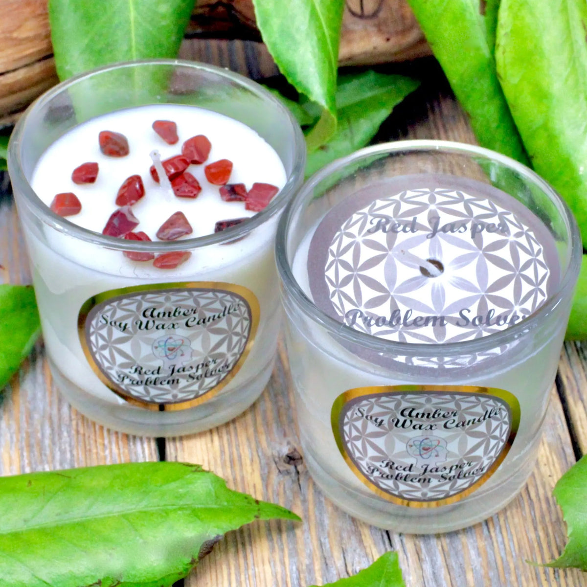 Problem Solver Soy Candle - Amber-Scented with Red Jasper