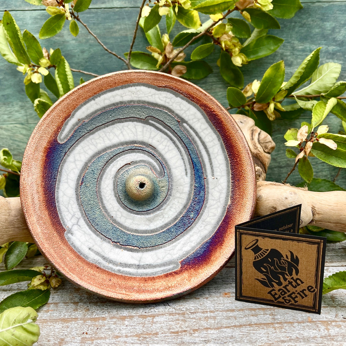 Raku Pottery Incense Holder -Spiral