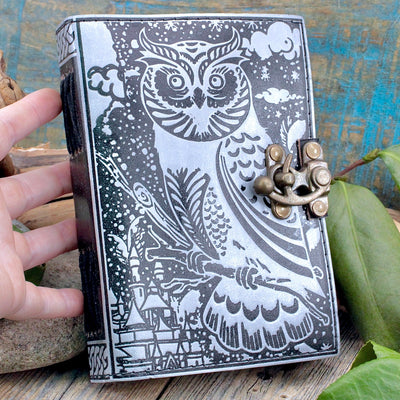 Black & Silver Owl Journal - Leather