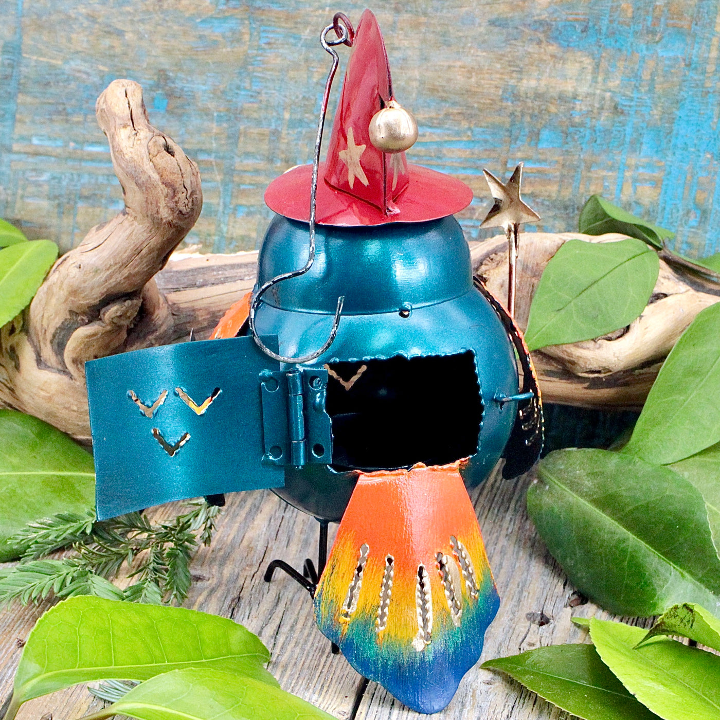 Wizard Owl Hanging Lantern - Blue