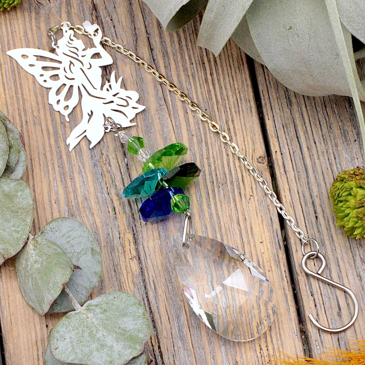 Blue Green Crystal Fairy Sun Catcher