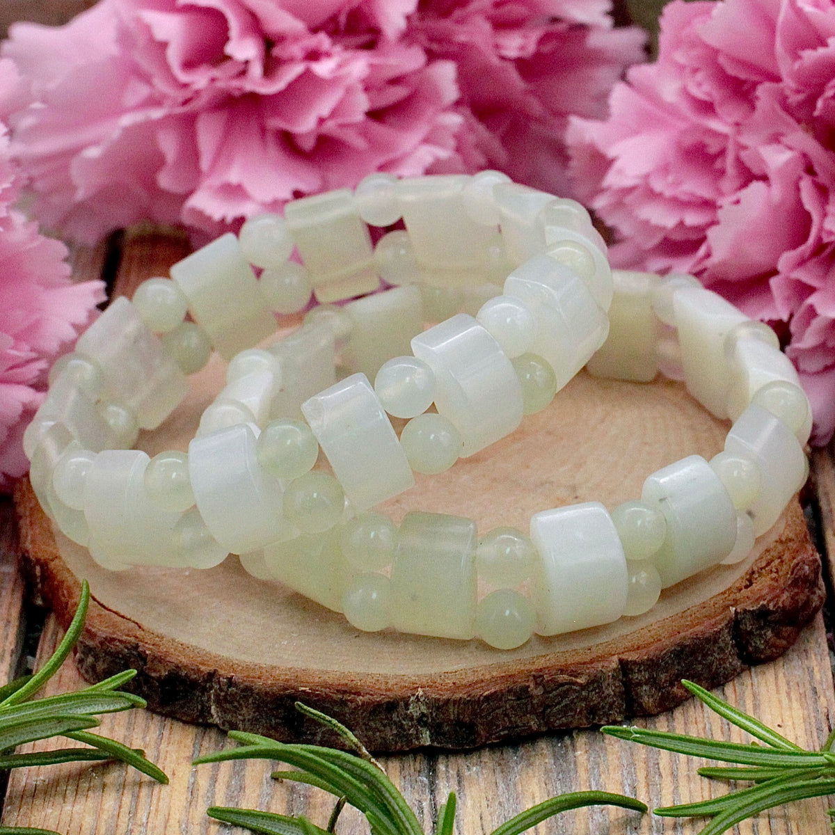 New Jade (Serpentine) Dot and Dash Bracelet