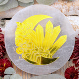 Selenite Charging Plate - Golden Moon & Crystals