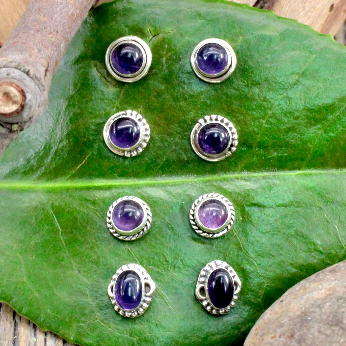 Amethyst Stud Earrings - Silverwork - Sterling Silver