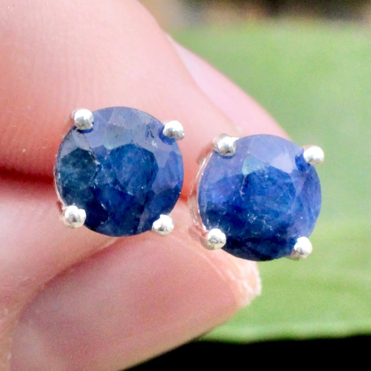 Sapphire Stud Earrings Pronged in Sterling Silver