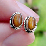 Tiger's Eye Stud Earrings - Silverwork -Sterling Silver