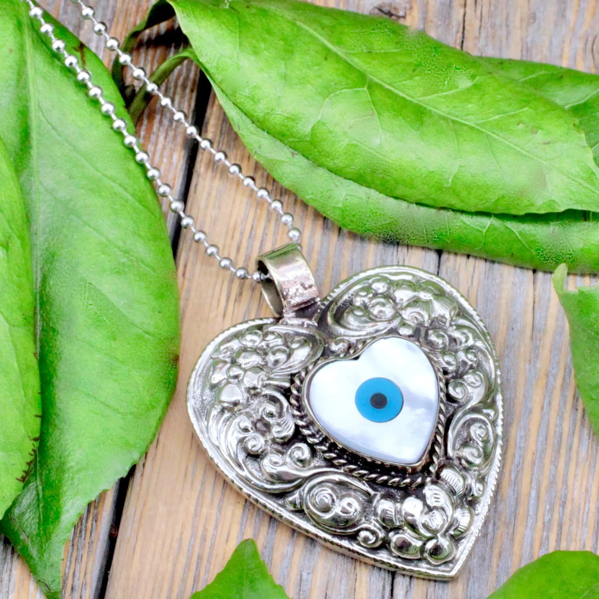 Evil Eye Heart Pendant - Tibetan Silver