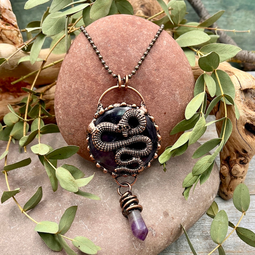 Amethyst Snake Necklace Bronze