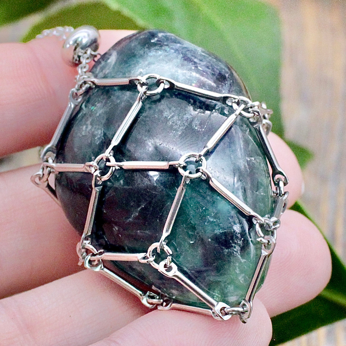 Silver Finish Crystal Holder Necklace - Large
