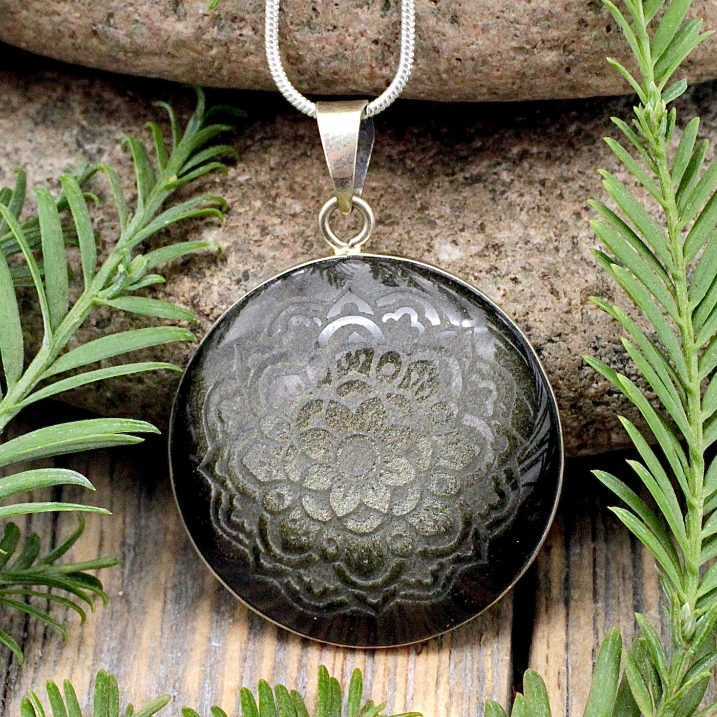 Golden Sheen Obsidian Mandala Pendant