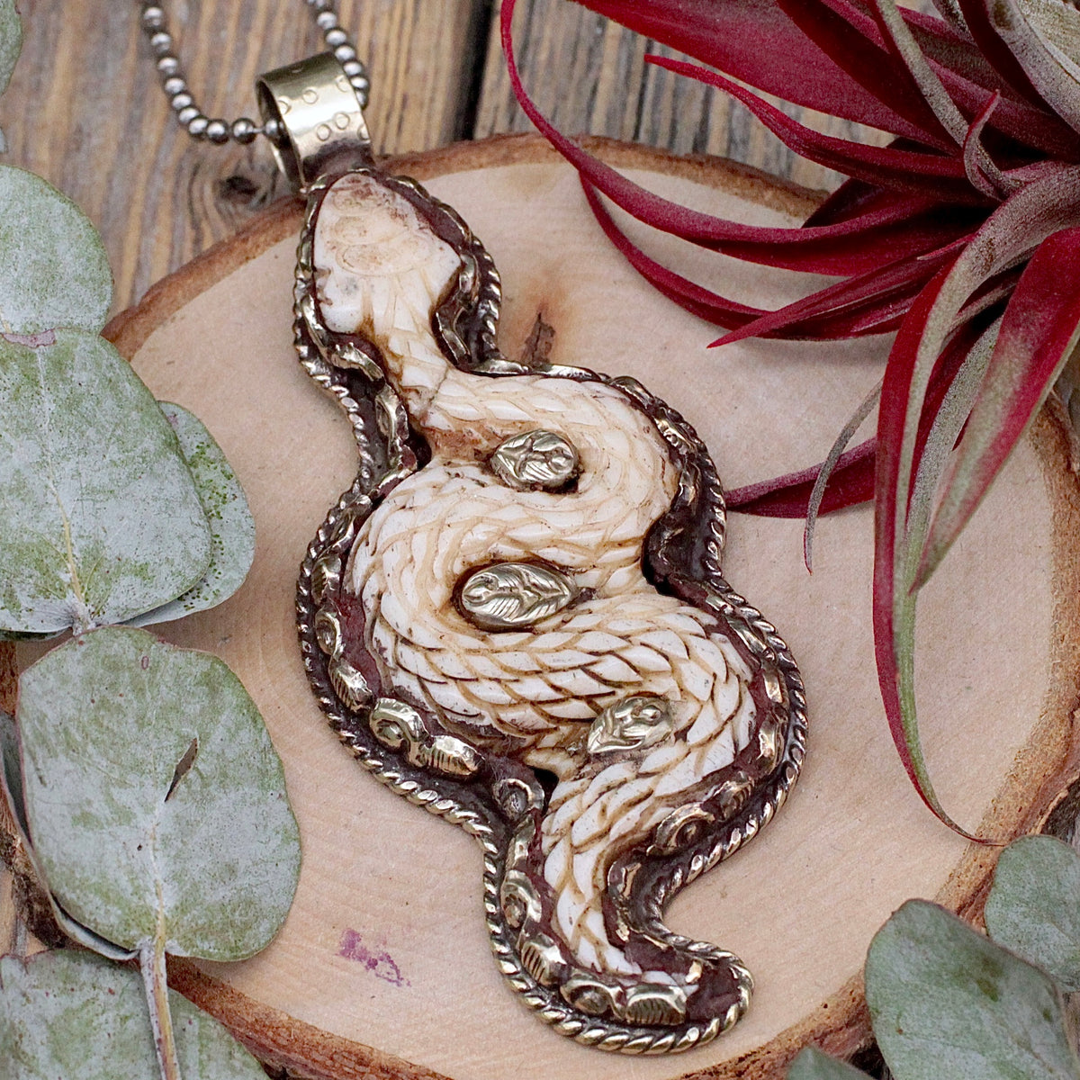Bone Snake Pendant Tibetan Silver Artisan Crafted