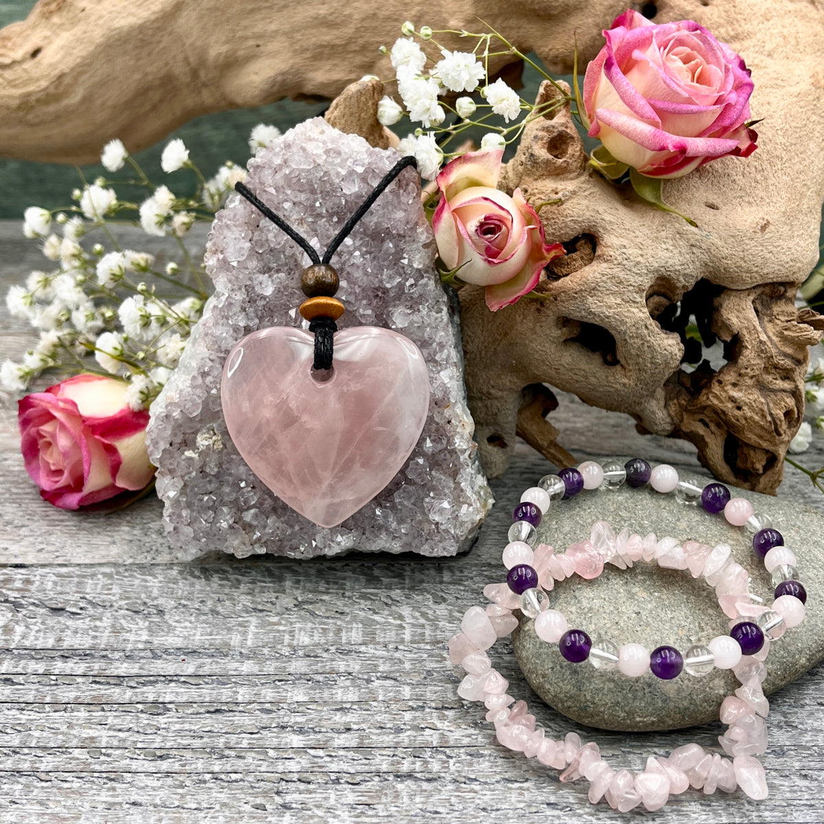 Rose Quartz Heart Stone Bundle