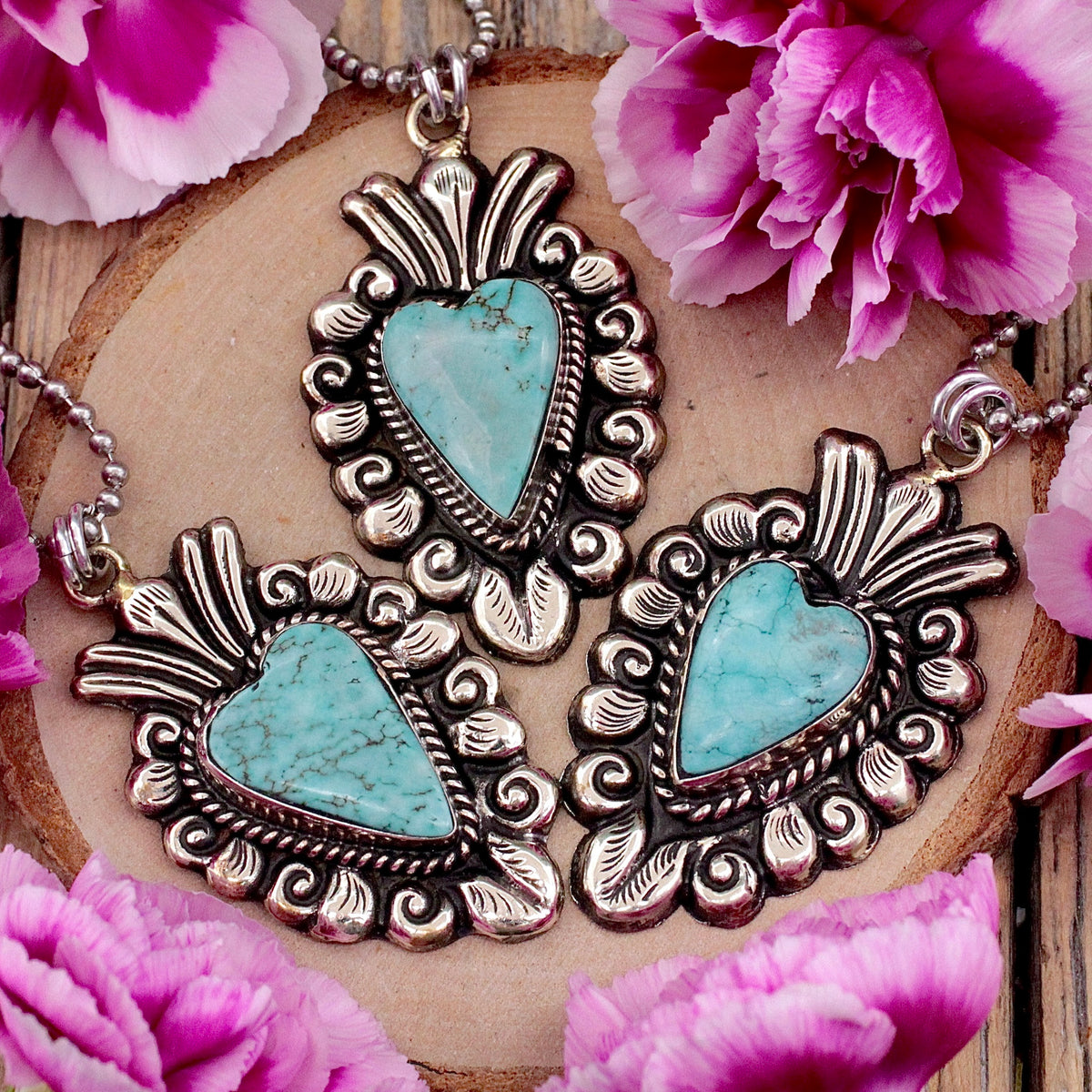 Magnesite Heart Pendant - Tibetan Silver