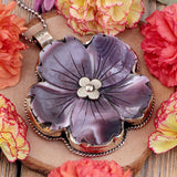 Purple Quahog Shell Flower Pendant - Tibetan Silver