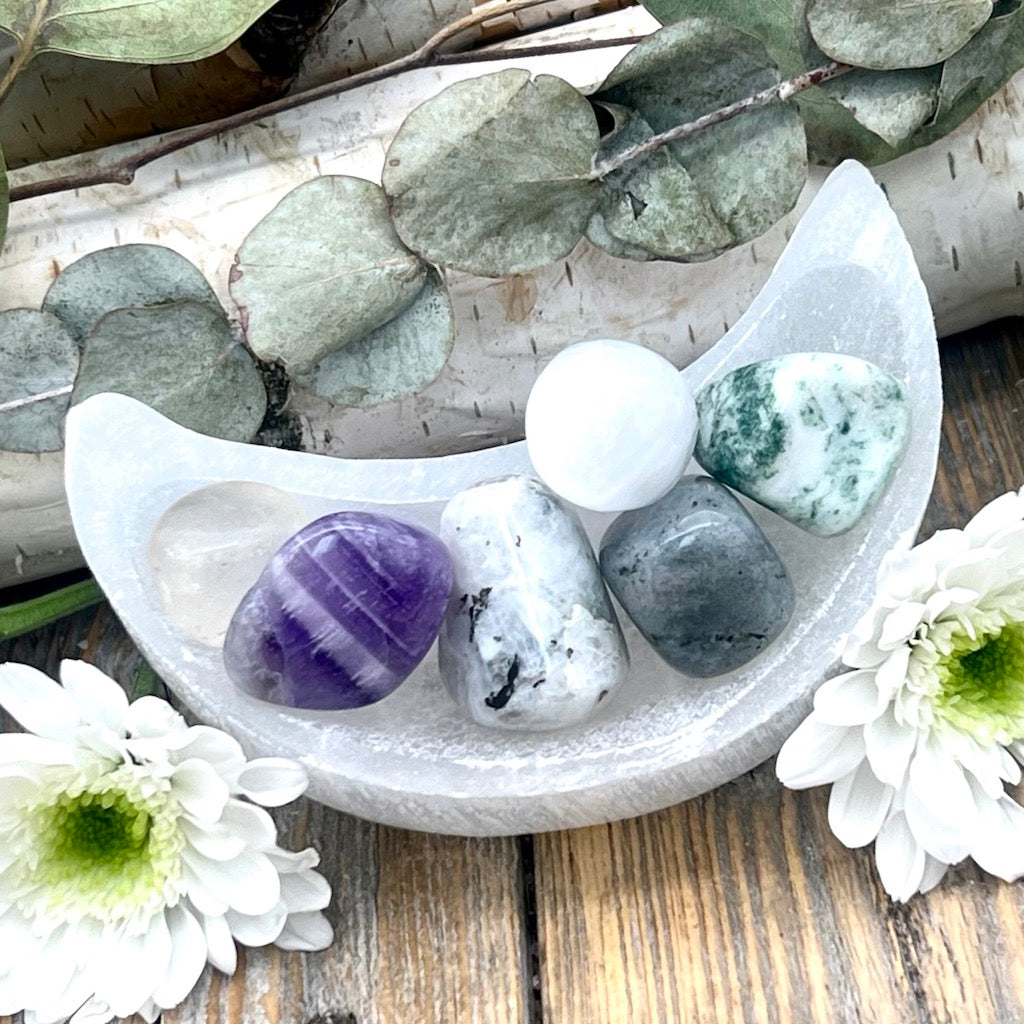 New Beginnings & Positive Change Crystal Moon Bowl Set
