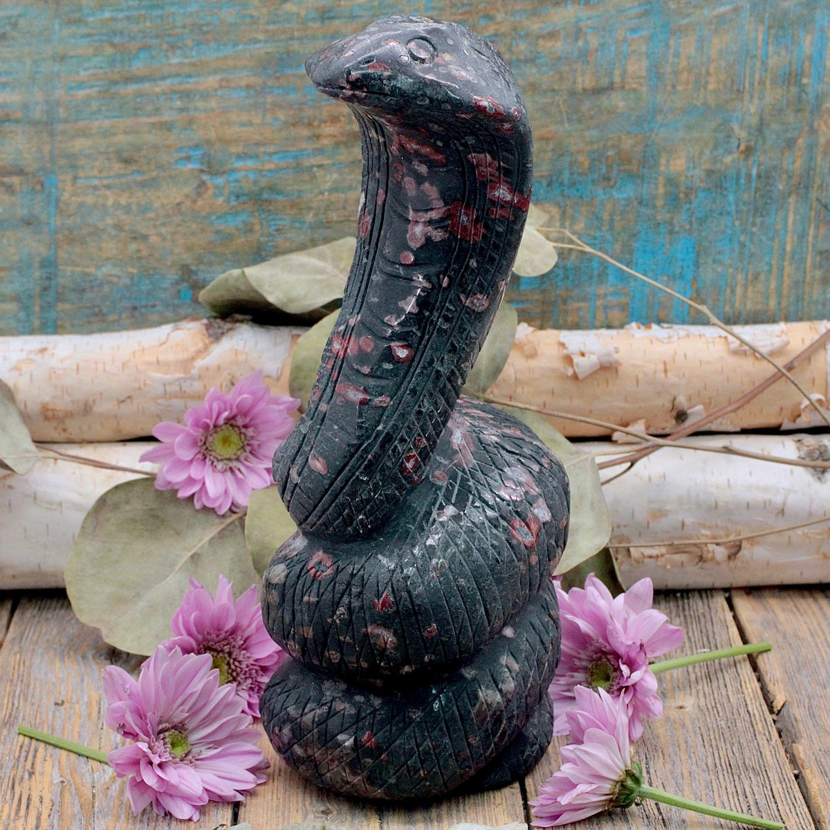 Huge Obsidian Cobra Carving