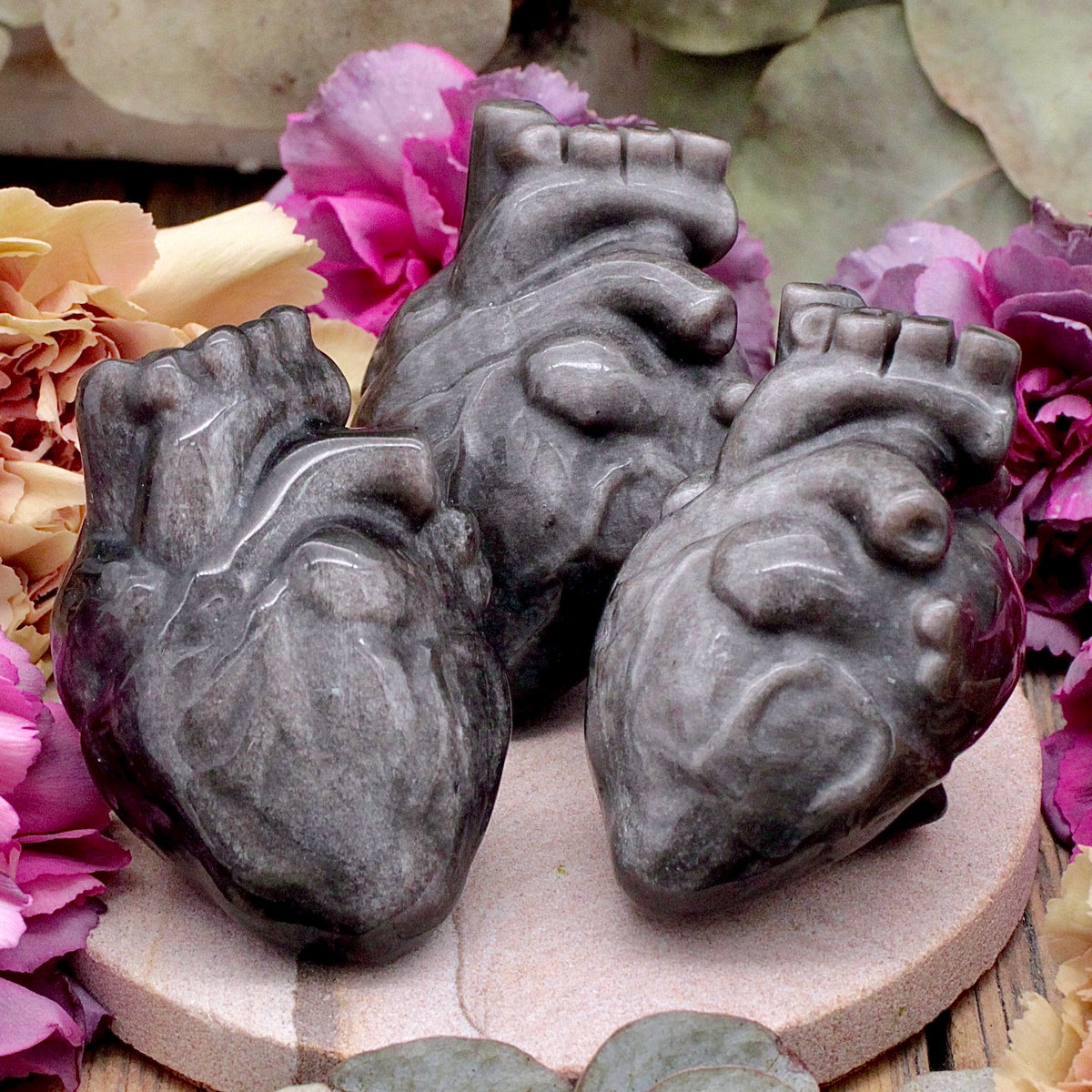 Silver Sheen Obsidian Anatomical Heart