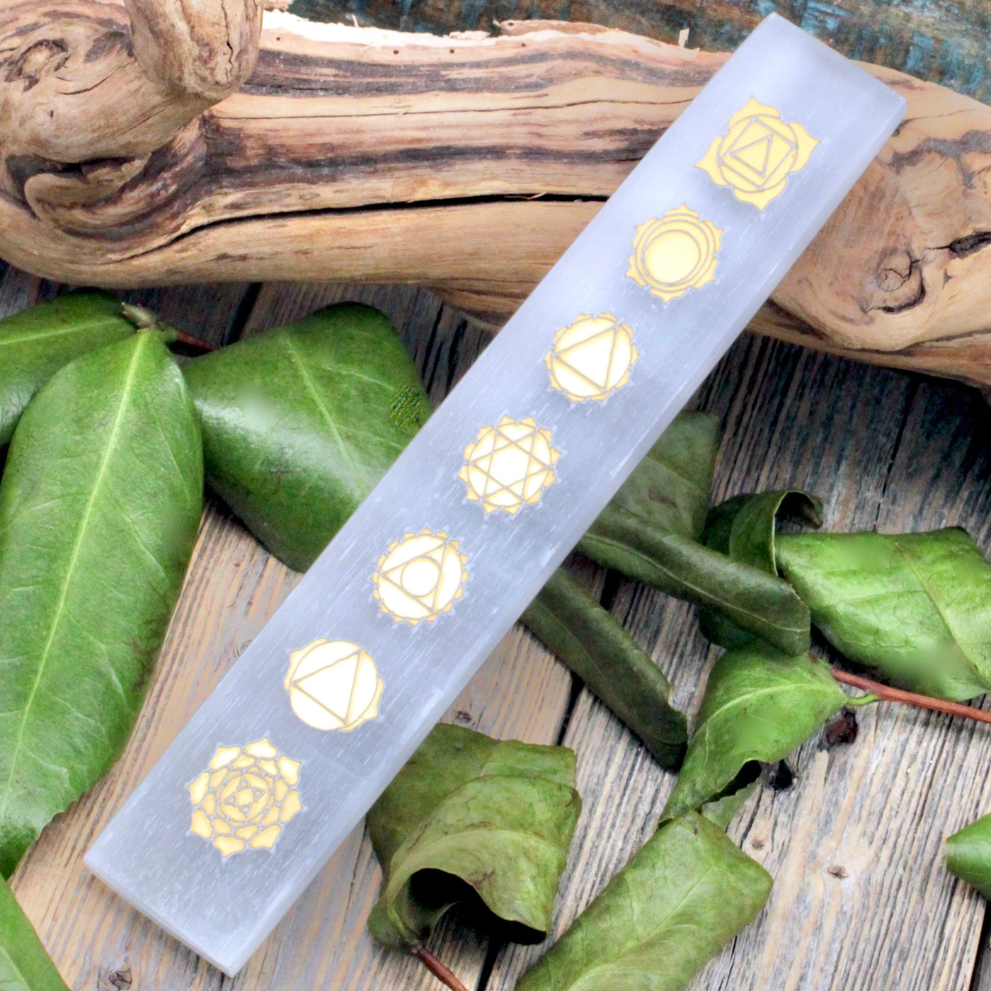 Selenite Ruler Charging Plate Chakra Etchings