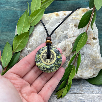 Gratitude Yellow Turquoise Jasper Necklace 40mm hand