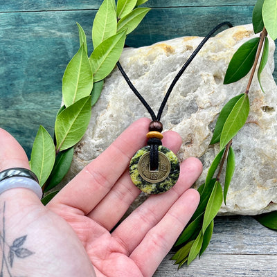 Gratitude Yellow Turquoise Jasper Necklace 30mm hand