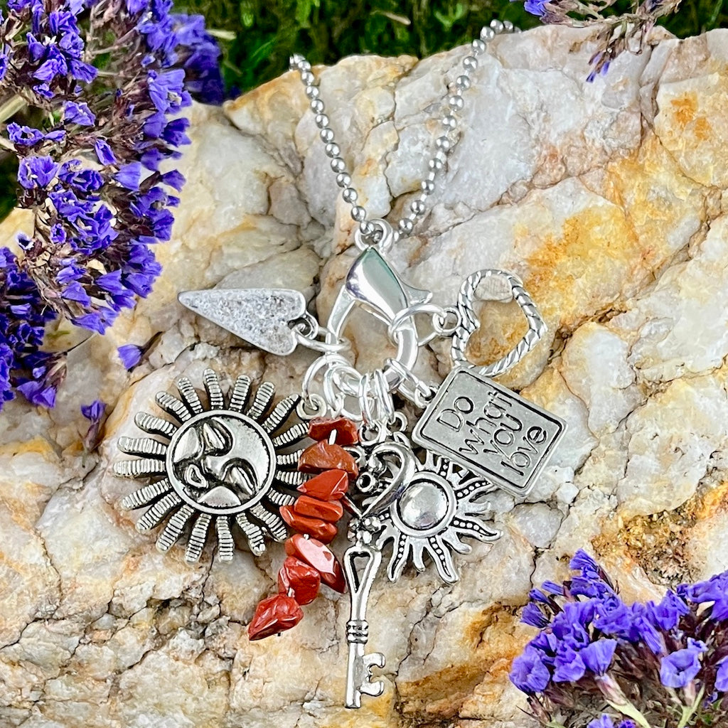 Do What You Love Charm Necklace with Red Jasper