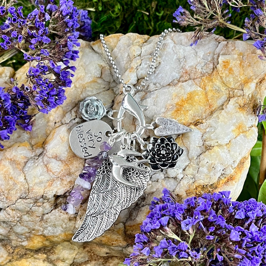 So Very Blessed Charm Necklace with Amethyst