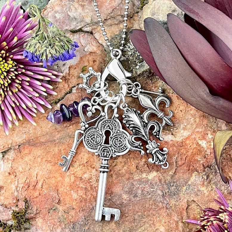 Keys to the Queendom Charm Necklace with Amethyst