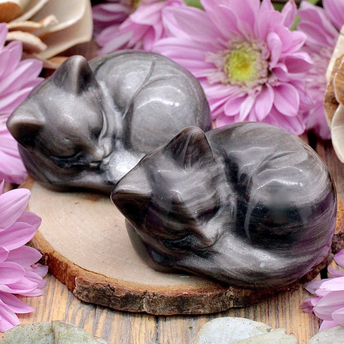 Silver Sheen Obsidian Sleeping Cat 1
