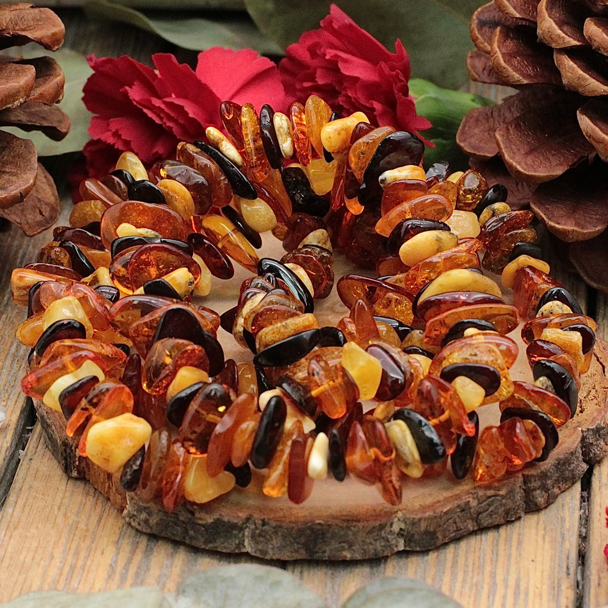 Tri-Color Amber Chip Bracelet