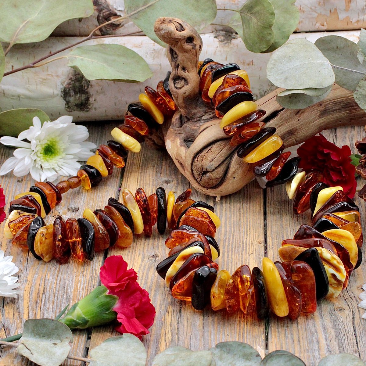 Tri-Color Amber Large Chip Necklace