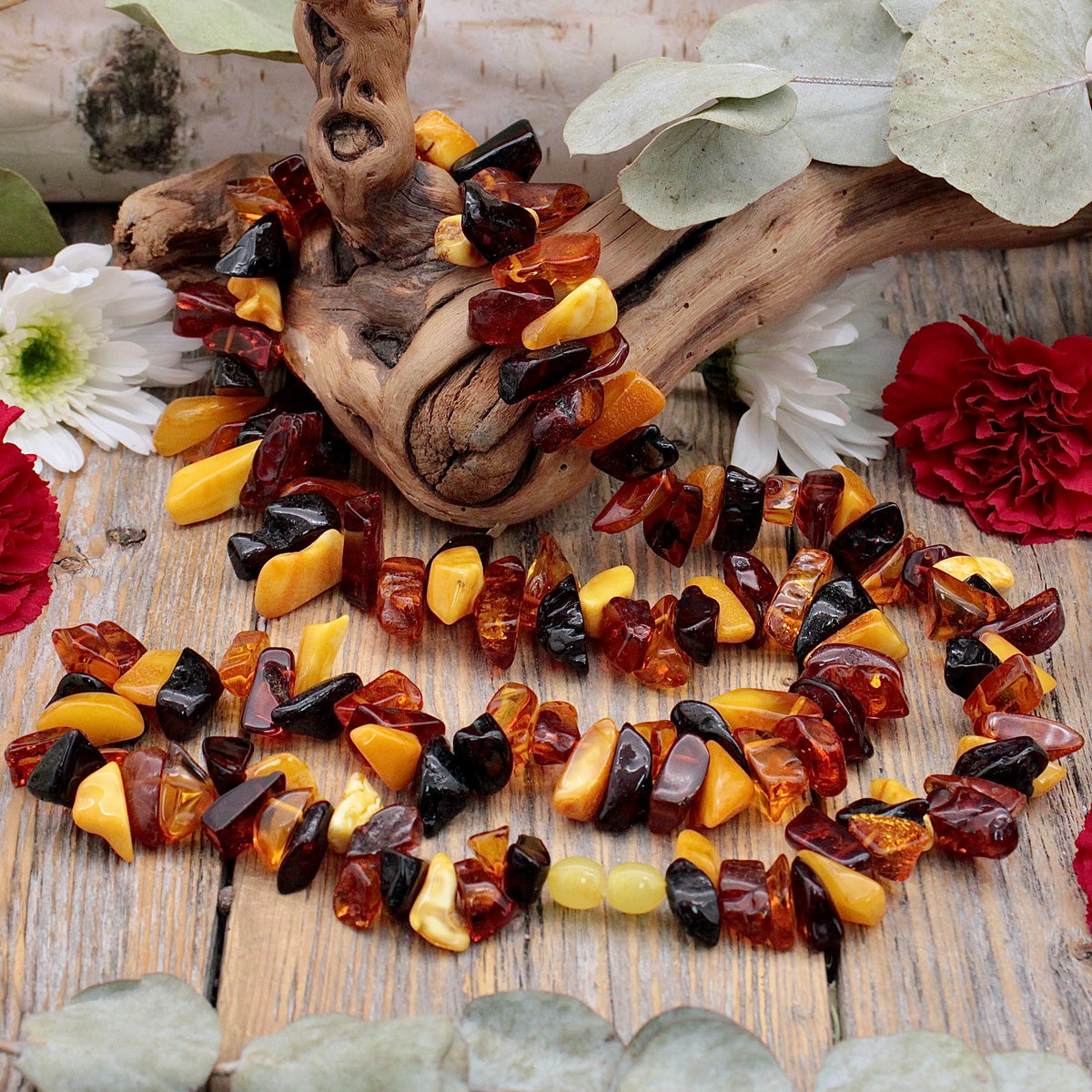 Tri-Color Amber Medium Chip Necklace