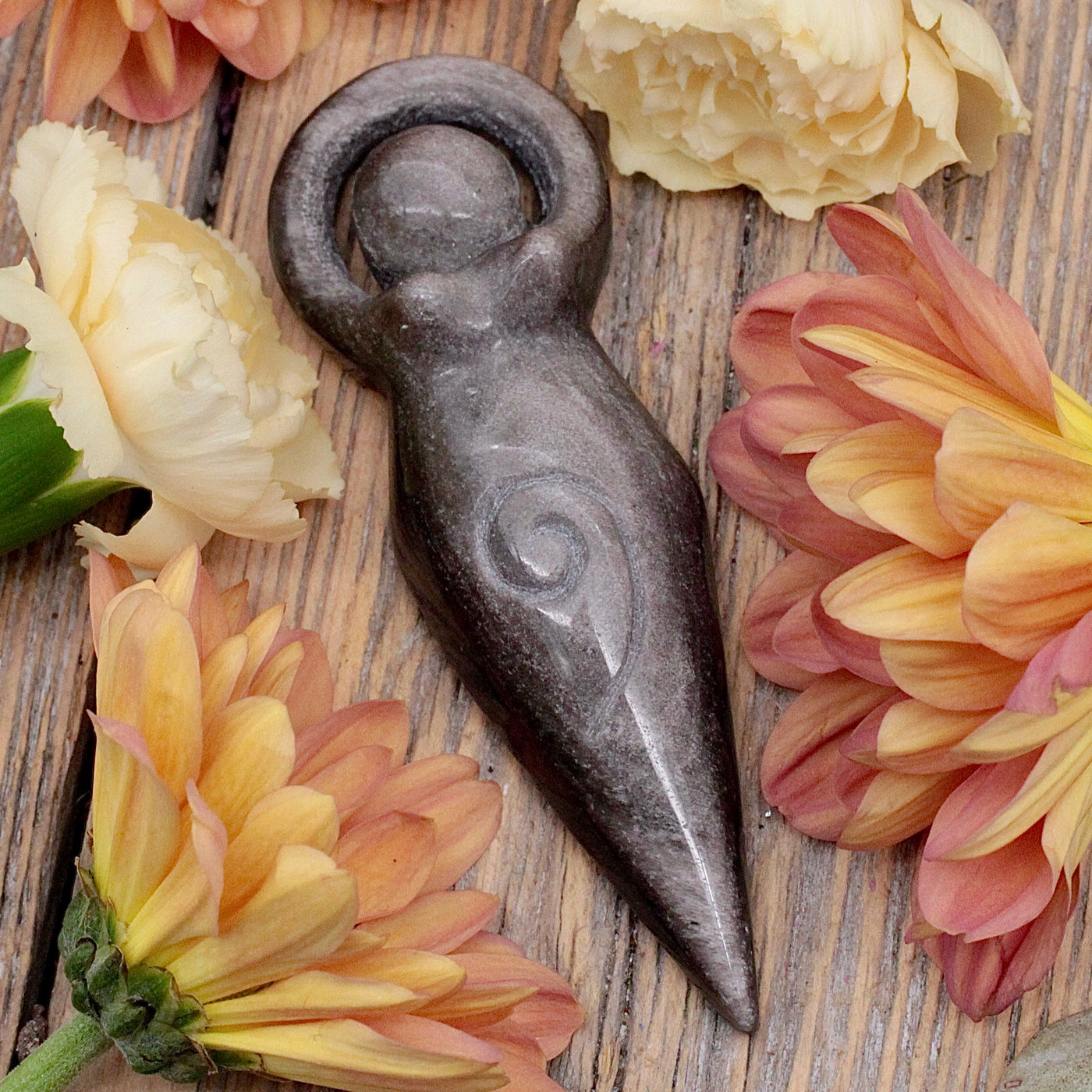 Silver Sheen Obsidian Goddess Pendant