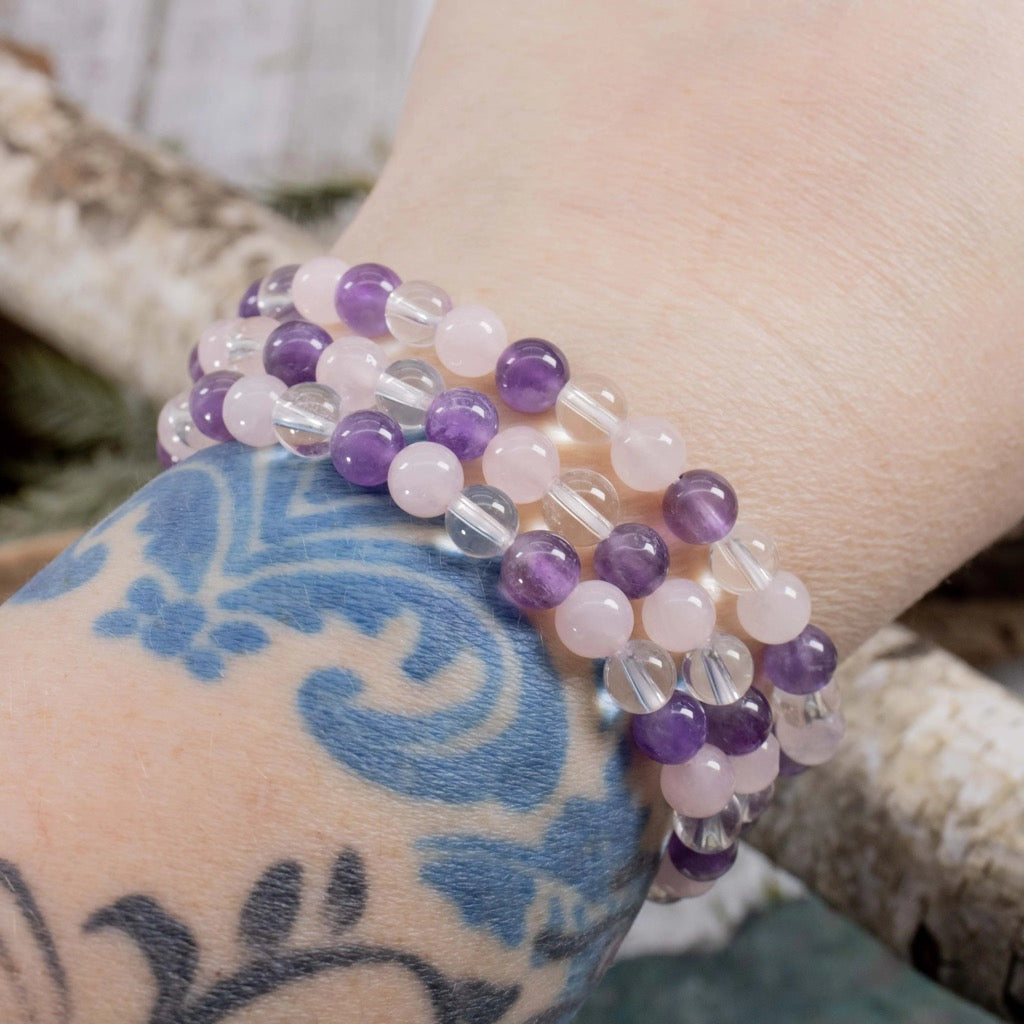 Rose Quartz, Amethyst and Crystal Quartz Bracelet