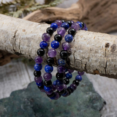Lapis, Amethyst and Black Tourmaline Bracelet 6mm