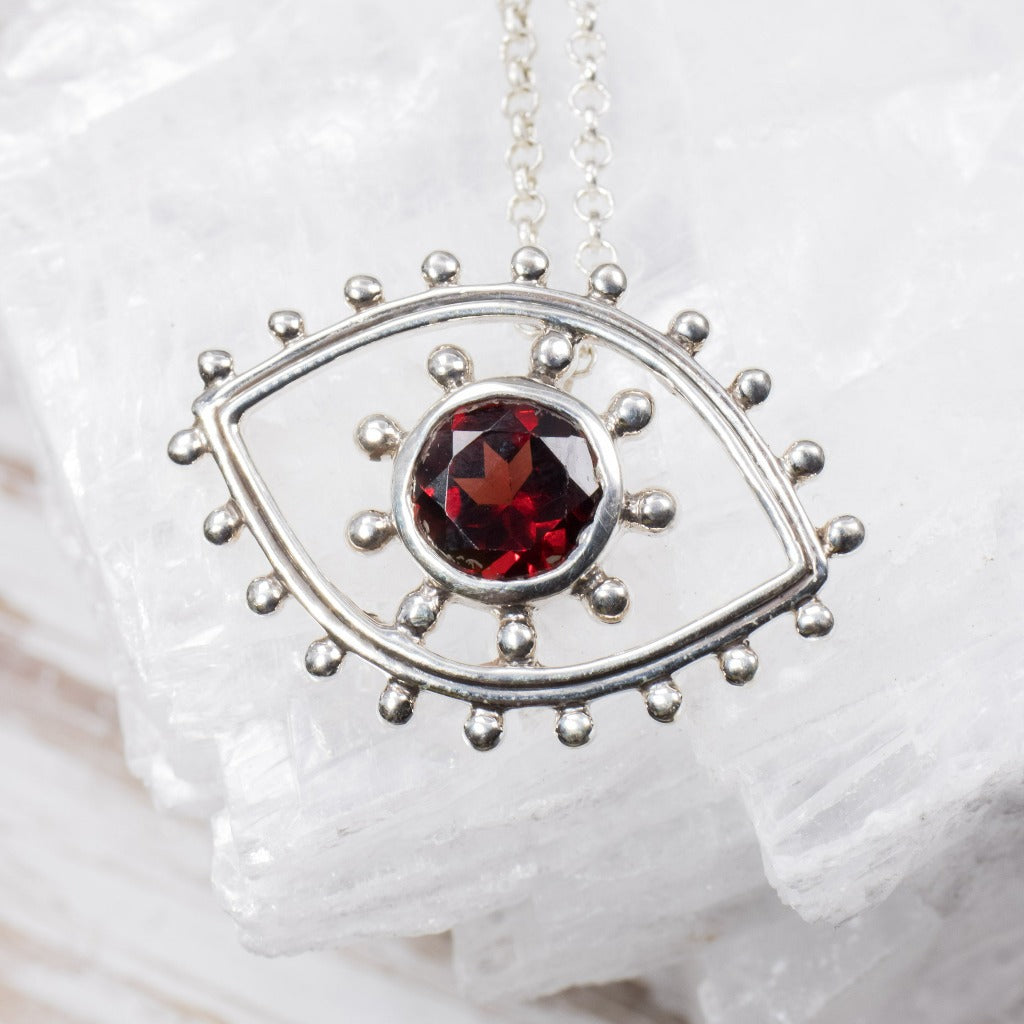 Garnet Evil Eye Pendant Necklace