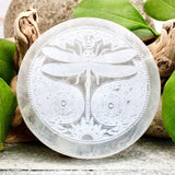 Etched Dragonfly Selenite Incense Holder