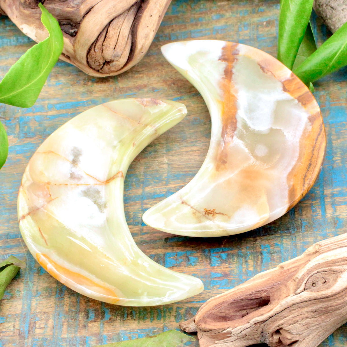 Green Banded Calcite Moon Bowl