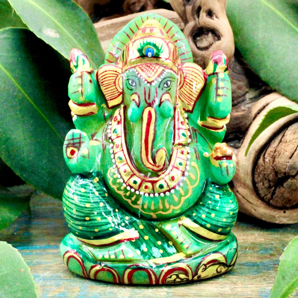 Jade Ganesha Carving - Hand Painted