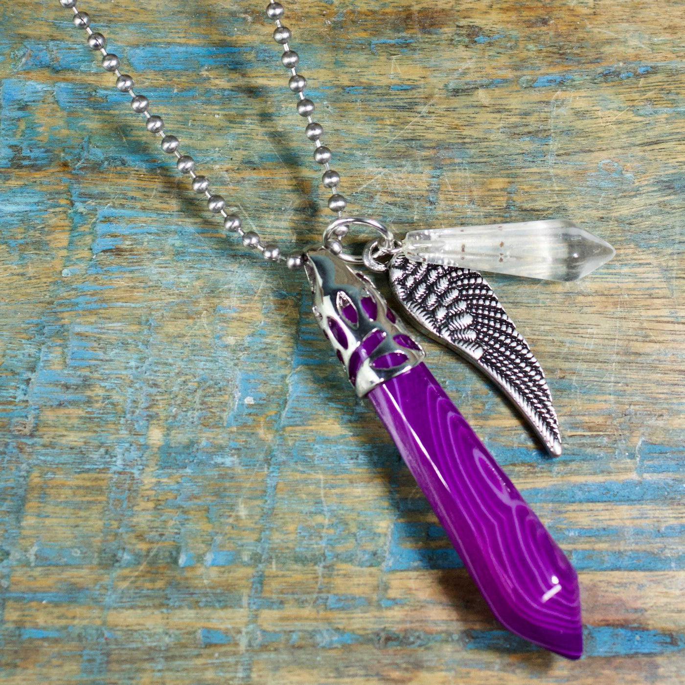 Purple Agate Guardian Stones Necklace, Large Point