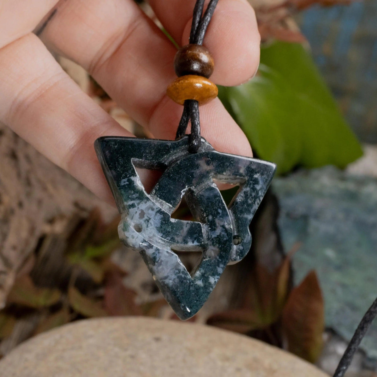 Moss Agate Triquetra Amulet